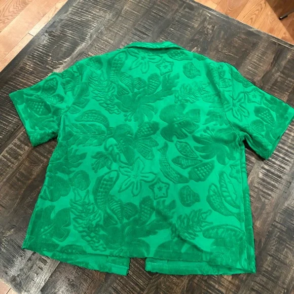 FARM Rio River Nature Terry Tie-Front Top Medium NWT Green Med M Anthropologie - Picture 12 of 13